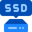 Home 25 A blue icon representing a solid state drive with the letters SSD displayed in a speech bubble above it.